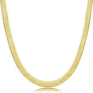 14K Gold3MM 14"-GD Herring Plated Thin Herringbone & Layered Snake Chain Jewelry